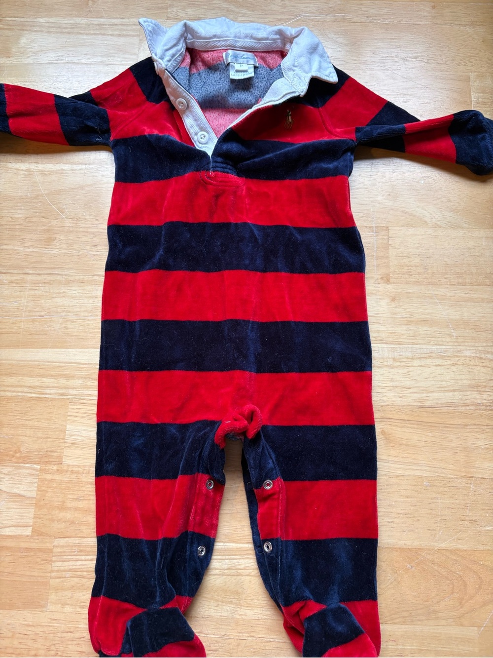 Ralph Lauren Red & Navy Striped One-Piece Footie